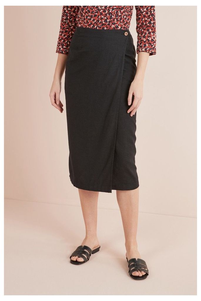Womens Next Black Linen Blend Midi Skirt -  Black
