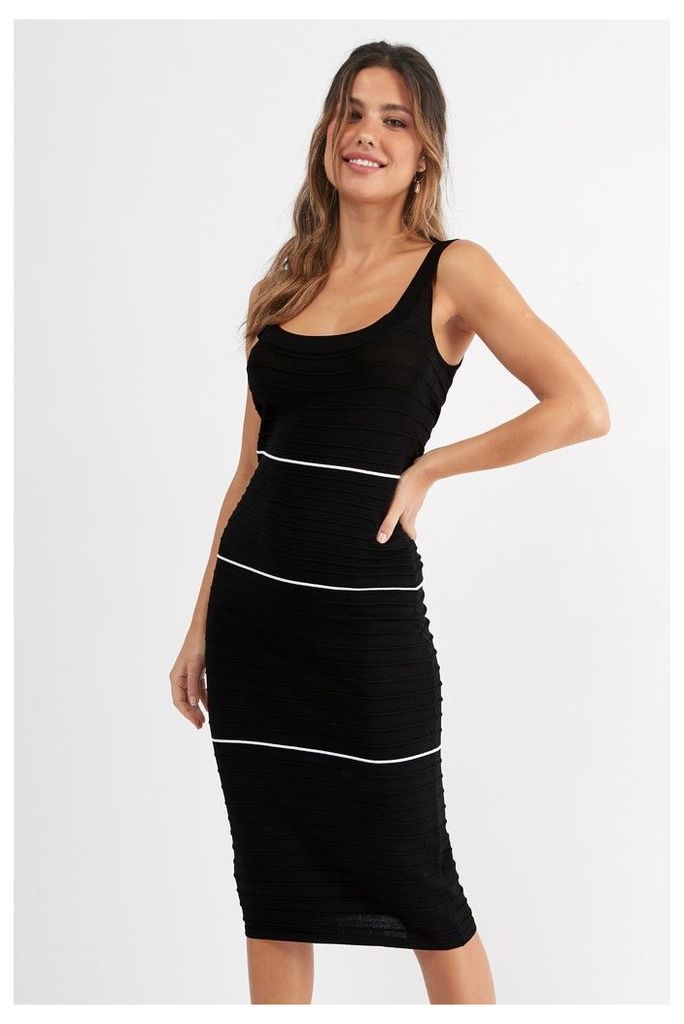 Womens Next Black/White Stripe Ripple Dress -  Black