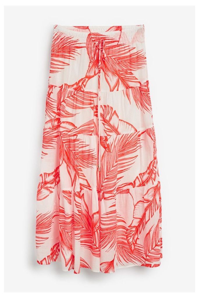 Womens Next Palm Print Tiered Skirt -  Red