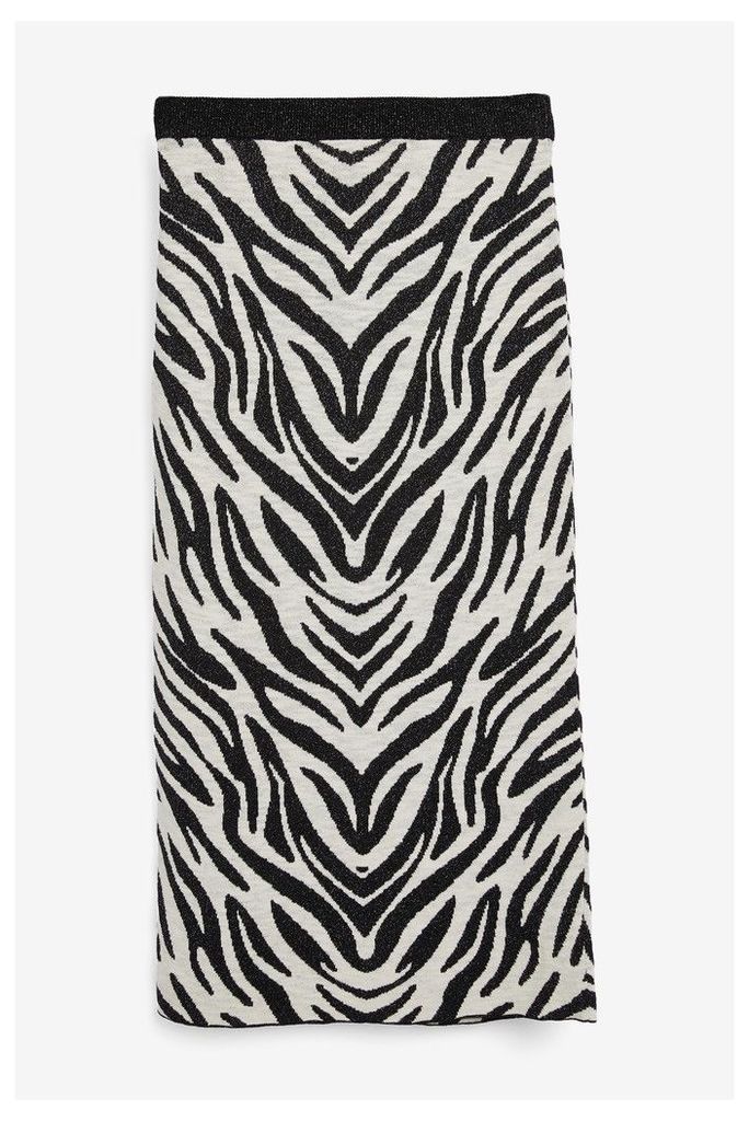 Womens Next Monochrome Zebra Pencil Skirt -  Black