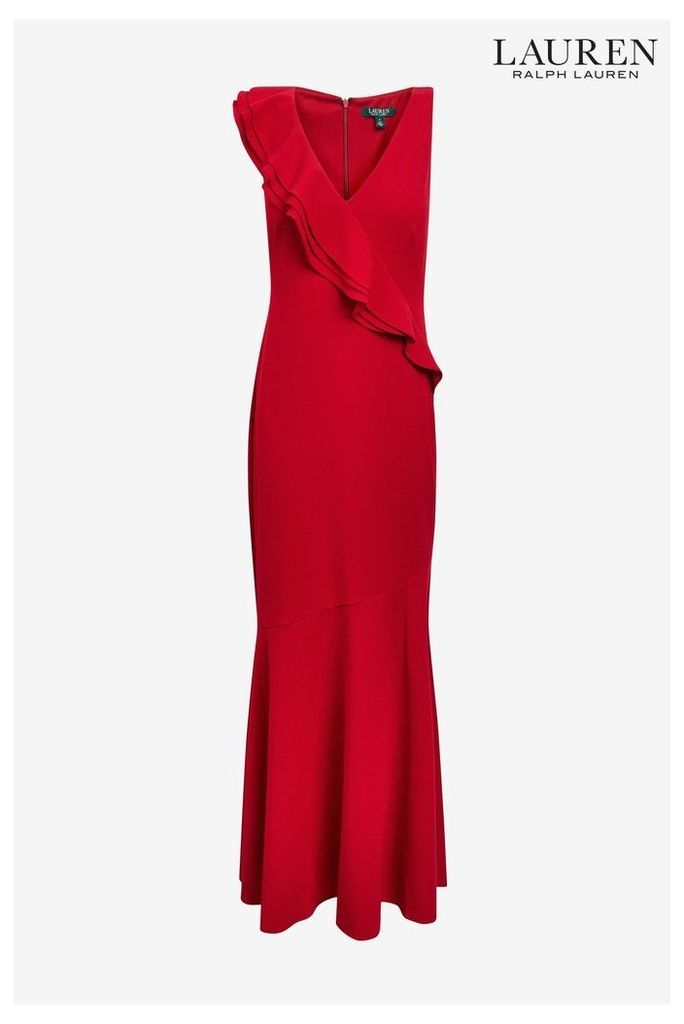 Womens Lauren Ralph Lauren Red Eugenalise Ruffle Evening Dress -  Red