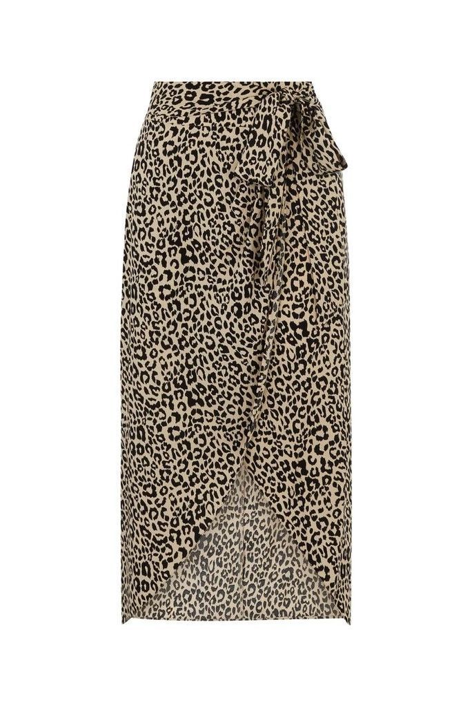 Womens Oasis Animal Leopard Wrap Midi Skirt -  Animal