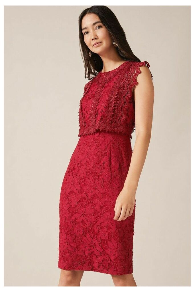 Womens Phase Eight Red Alex Lace Double Layer Dress -  Red