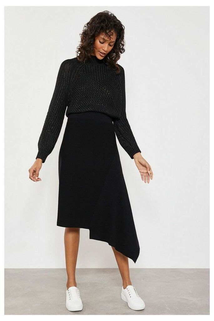 Womens Mint Velvet Black Asymmetric Hem Knitted Skirt -  Black