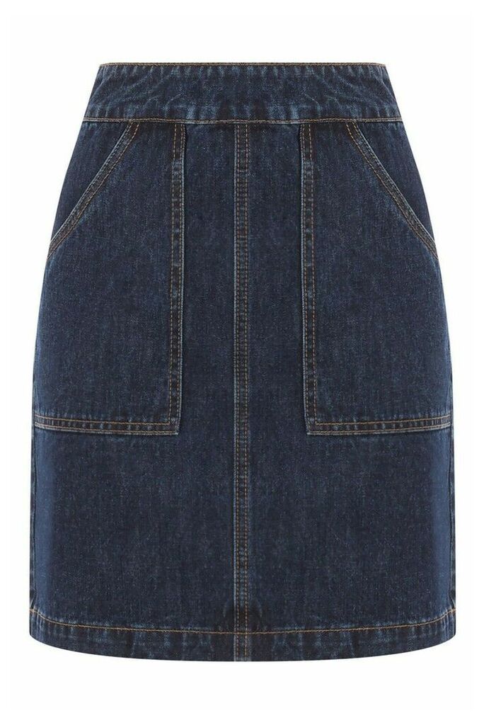 Womens Warehouse Blue Denim Patch Mini Pocket Skirt -  Blue