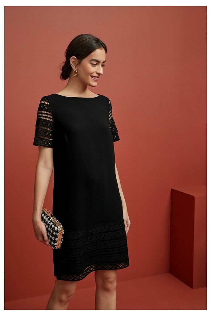 Womens Next Black Lace Detail Shift Dress -  Black