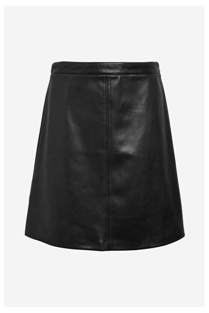 Womens Wallis Black Faux Leather A-Line Skirt -  Black