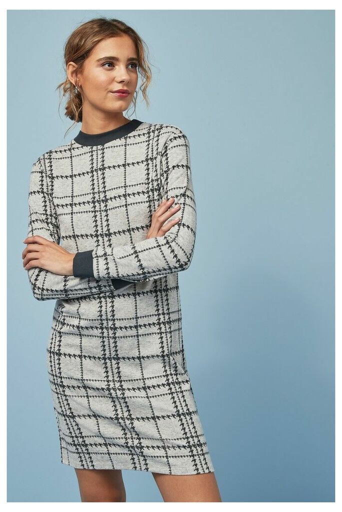 Womens Next Grey Check Cosy Jumper Dress -  Cream