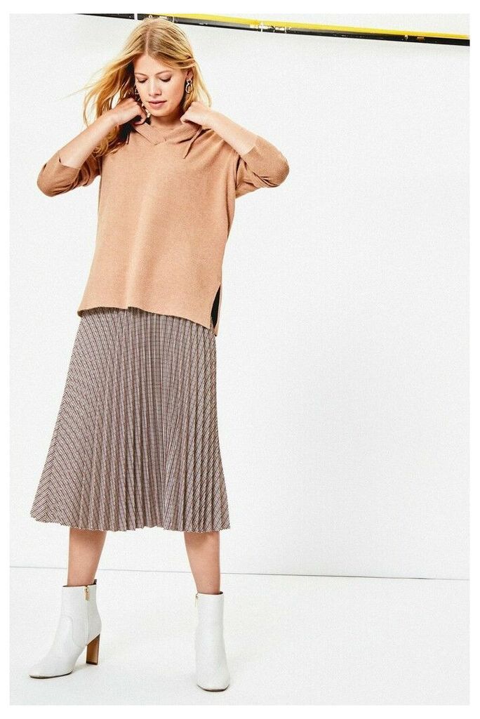 Womens Oasis Grey Check Pleated Midi Skirt -  Grey