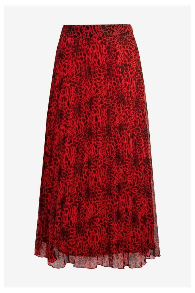 Womens Warehouse Red Leopard Pleated Midi Skirt -  Red