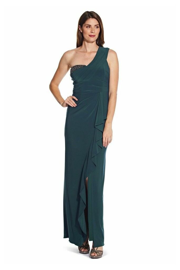 Womens Adrianna Papell Blue One Shoulder Jersey Gown -  Blue