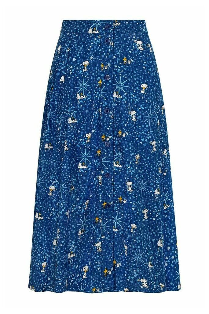 Womens Cath Kidston Snoopy Button Through Midi Skirt -  Blue