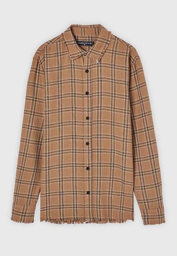 Distressed Check Shirt - Beige