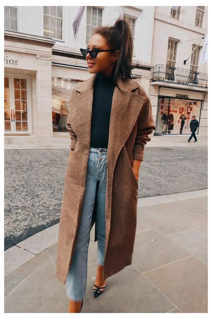 Brown Coats - Lorna Luxe 'Borrowed His' Check Tailored Brown Coat