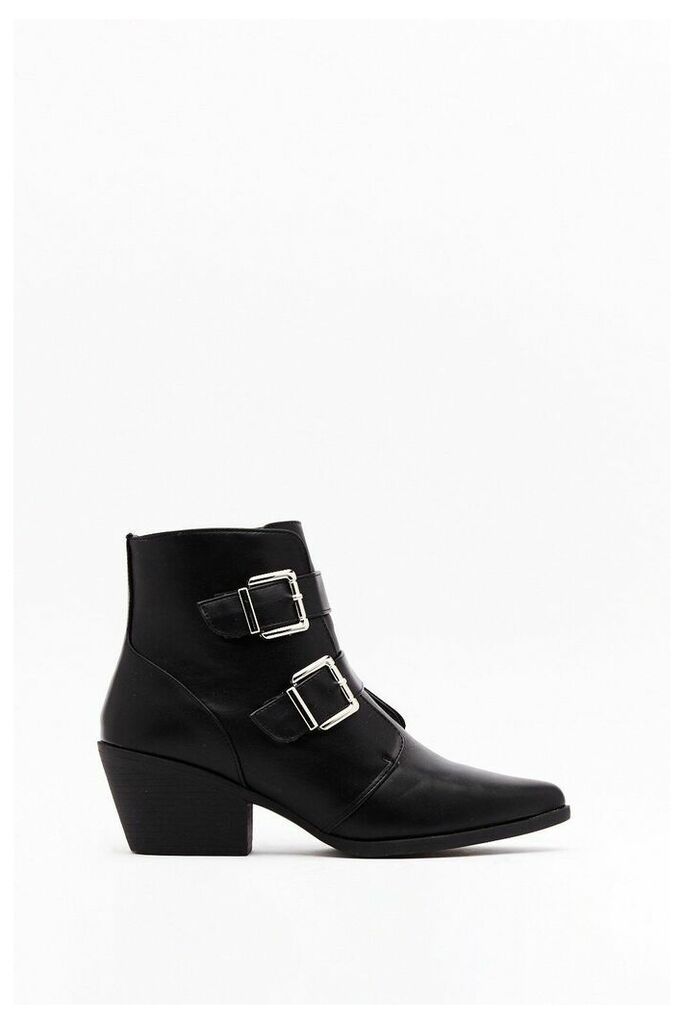 Womens Double Trouble Faux Leather Buckle Boots - Black - 3, Black