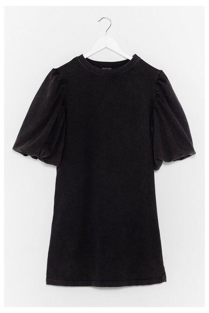 Womens Puff Sleeve Sweatshirt Mini Dress - Black - 4, Black