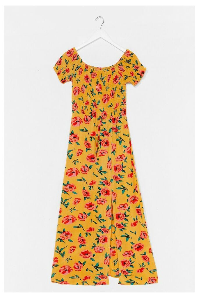 Womens Floral Shirred Puff Sleeve Maxi Dress - Yellow - S, Yellow