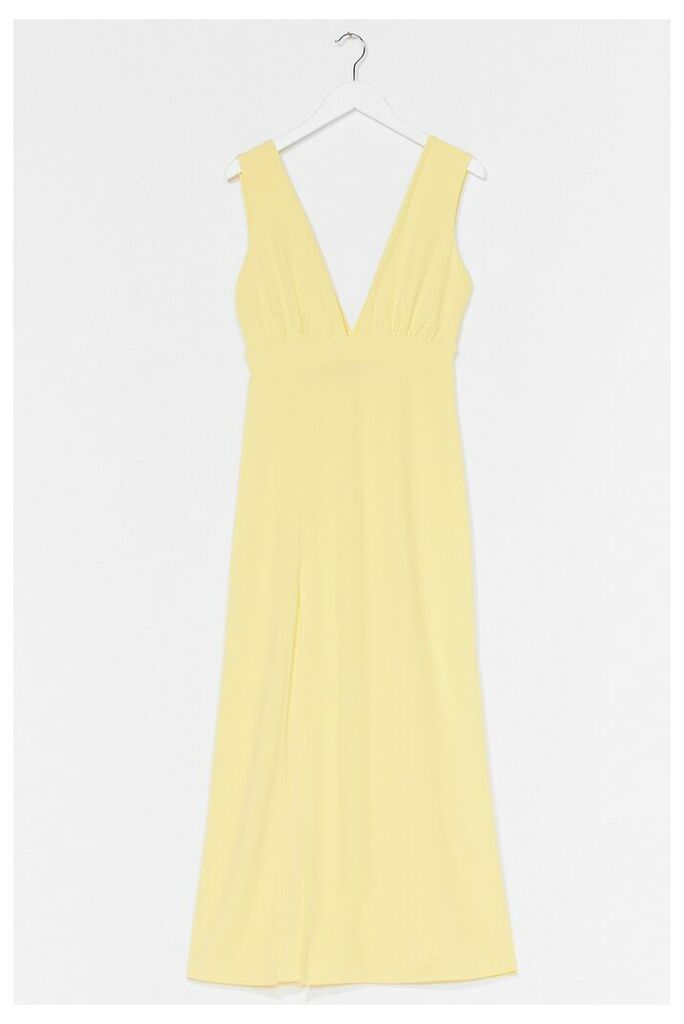 Womens Deep V Neck Slit Midi Dress - Yellow - 12, Yellow