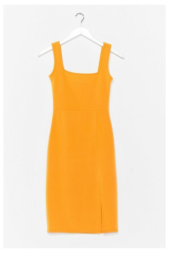 Womens Square Neck Slit Bodycon Midi Dress - Orange - 6, Orange