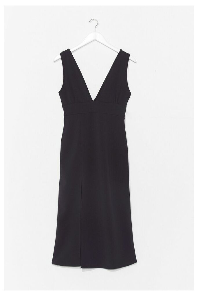 Womens Deep V Neck Wide Strap Midi Dress - Black - 4, Black