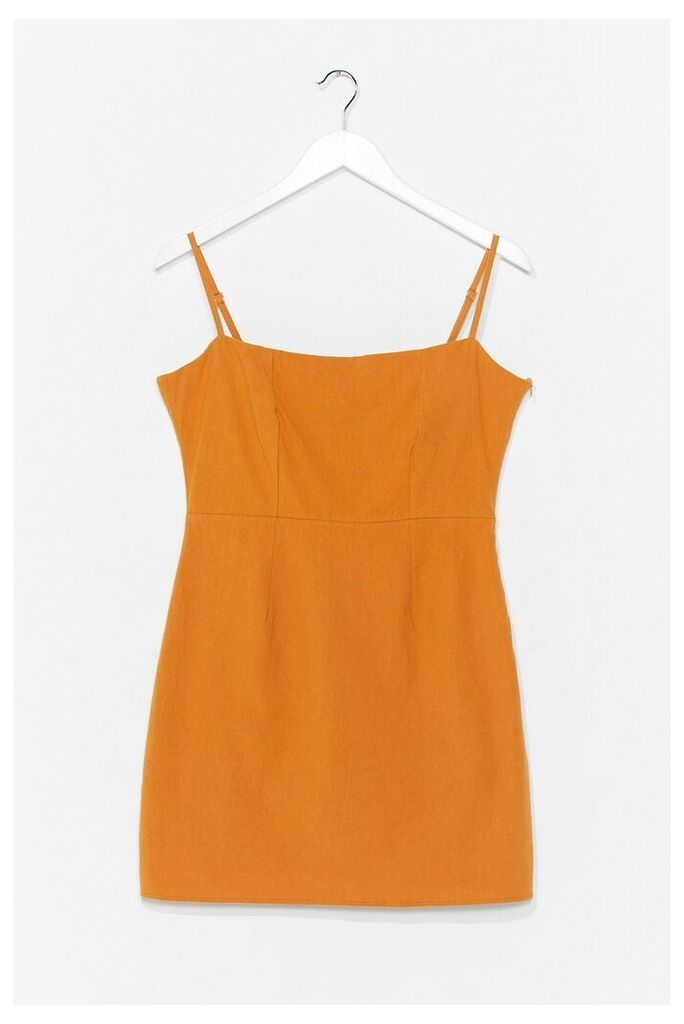 Womens Linen Square Neck Strappy Mini Dress - Orange - 6, Orange