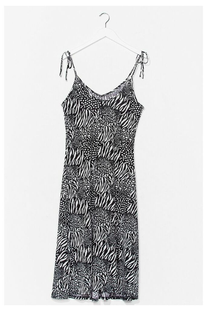 Womens Animal Print Tie Strap Cami Midi Dress - Black - 12, Black
