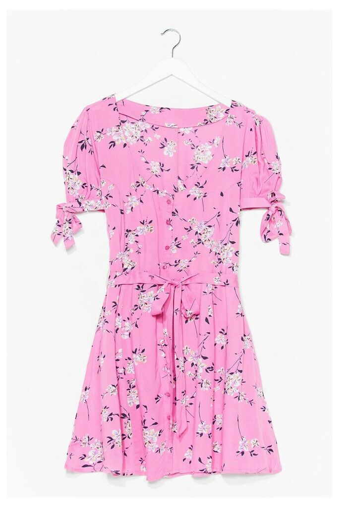 Womens Shirred Bust Ditsy Floral Skater Dress - Pink - XS, Pink