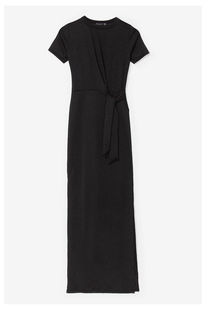 Womens Short Sleeve Belted Maxi Dress - Black - 4, Black