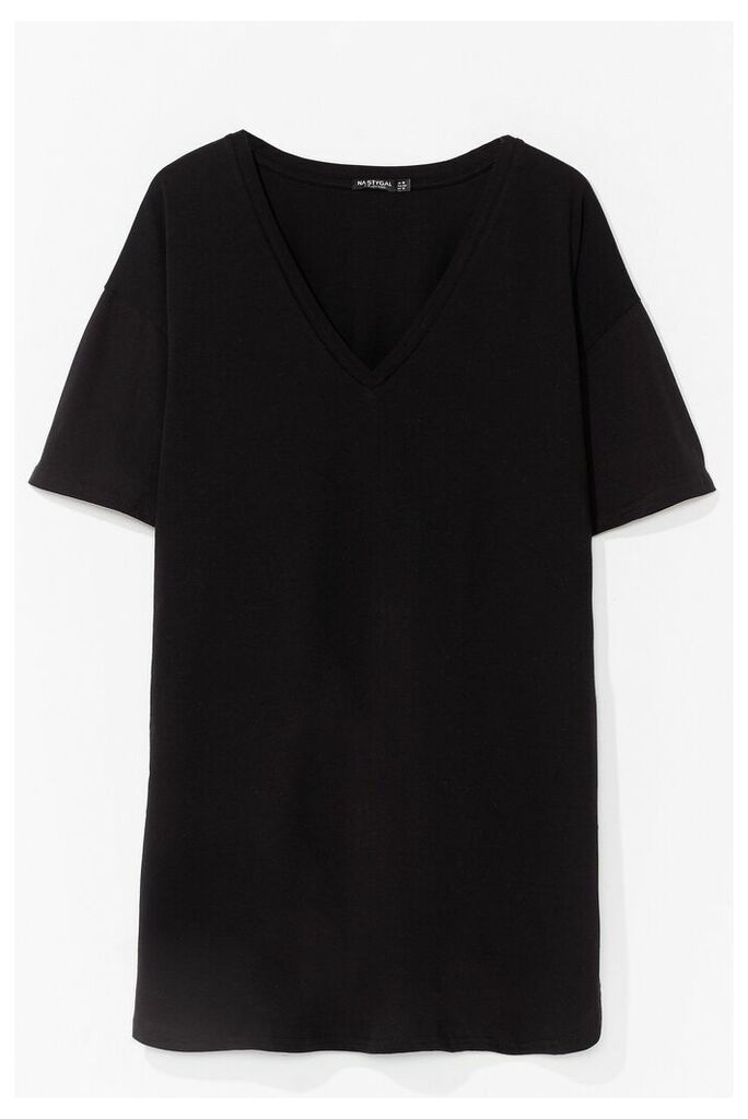 Womens Plus Size V Neck Mini T-Shirt Dress - Black - 18, Black