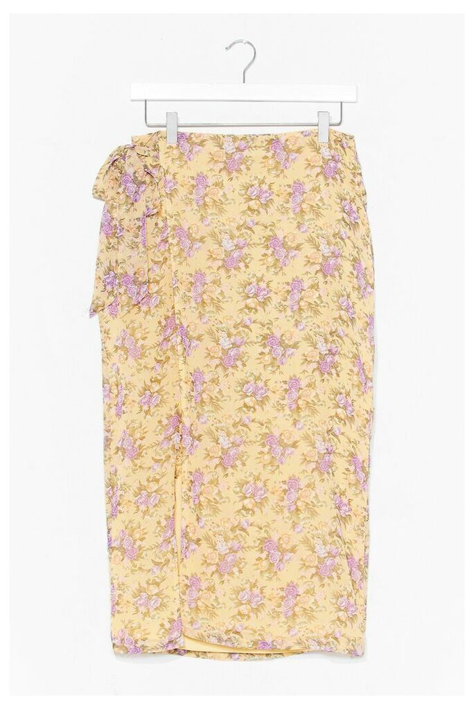 Womens floral wrap midi skirt - Yellow - 14, Yellow