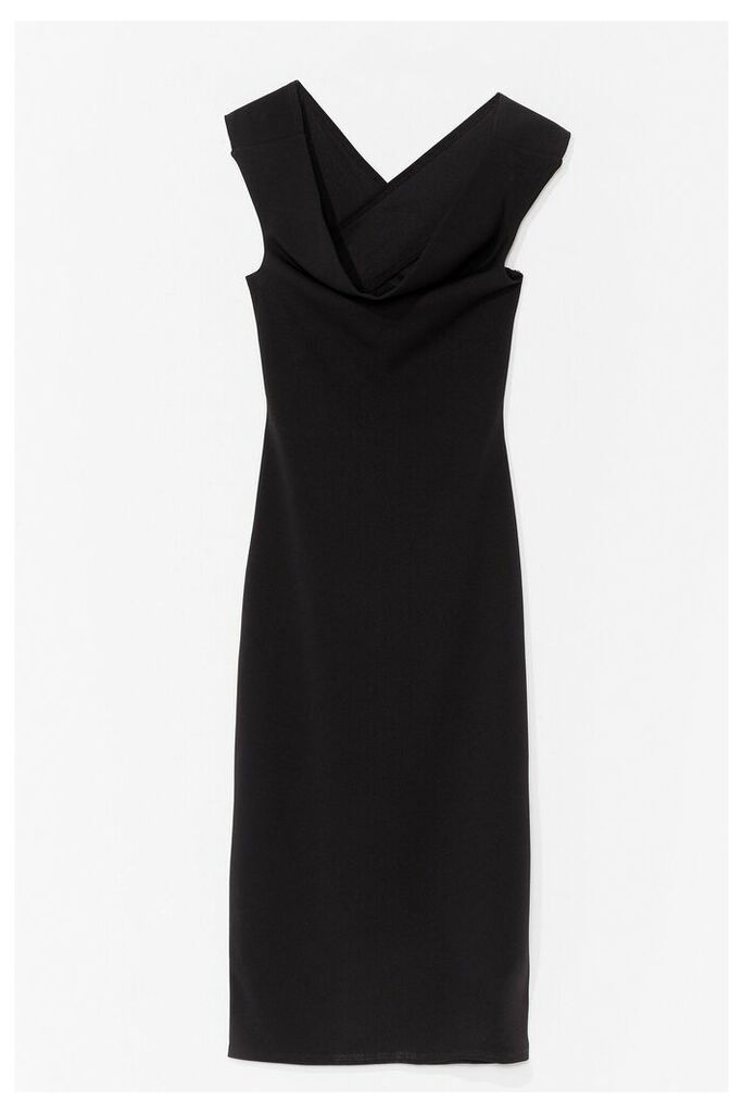 Womens Crossover Cowl Neck Bodycon Midi Dress - Black - 6, Black