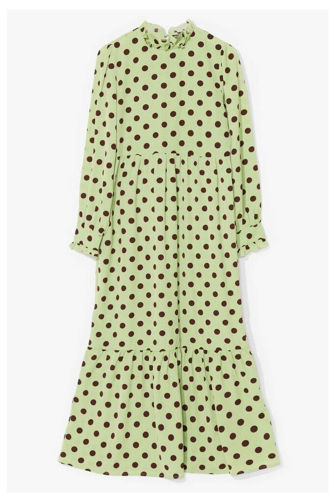 Womens Polka Dot Tiered Long Sleeve Maxi Dress - Green - 4, Green