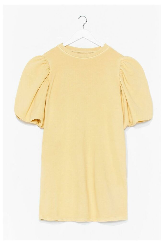 Womens Puff Sleeve Sweatshirt Mini Dress - Yellow - 4, Yellow