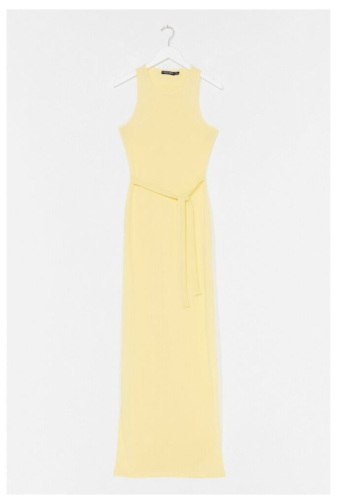 Womens Jersey Belted Slit Maxi Dress - Yellow - 10, Yellow