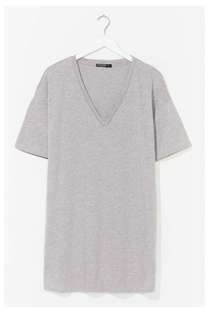 Womens Slouchy V Neck Mini T-Shirt Dress - Grey - S, Grey
