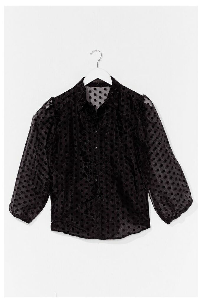 Womens Dot Something for You Organza Puff Sleeve Blouse - Black - XS, Black