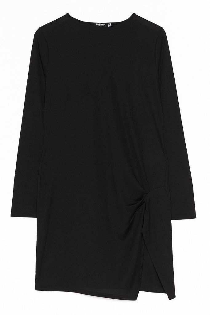 Womens Plus Size Long Sleeve Slit Mini Dress - Black - 18, Black