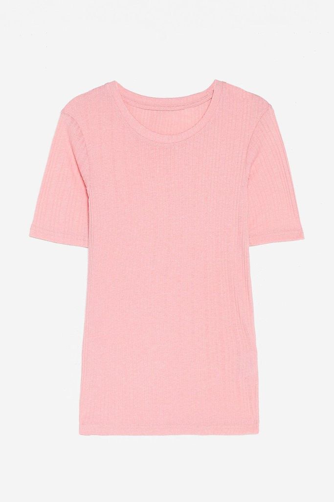 Womens Ribbed Crew Neck T-Shirt - Pink - XS, Pink