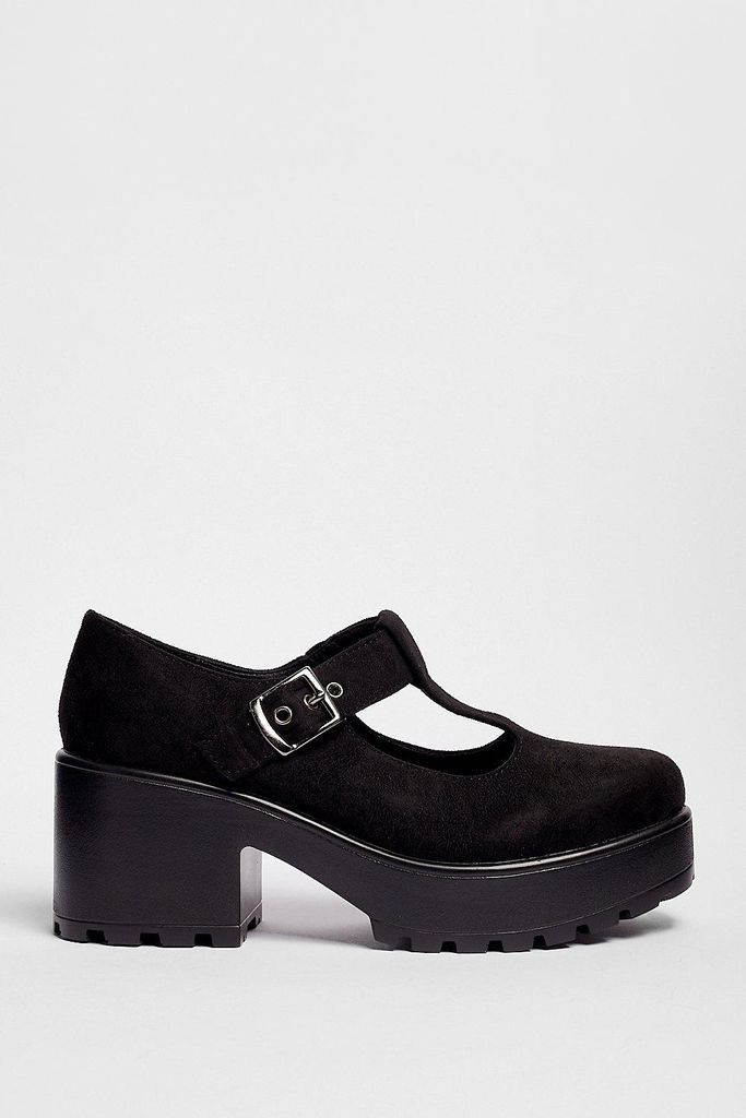 Womens Faux Suede T-Bar Platform Shoes - Black - 8, Black