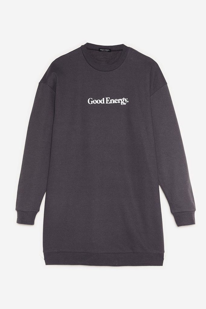 Womens Petite Good Energy Graphic Sweatshirt Dress - Grey - 8, Grey