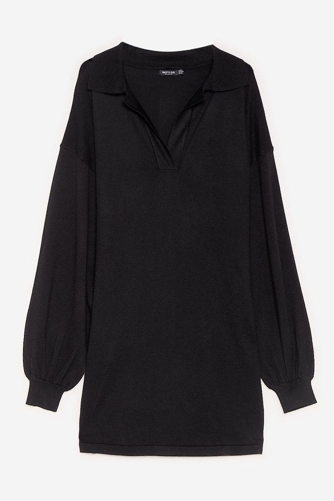 Womens Plus Size V Neck Knitted Jumper Dress - Black - 18/20, Black