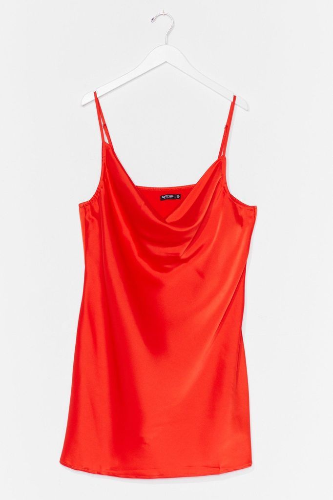 Womens Cowl of the Disco Plus Satin Dress - Orange - 20, Orange