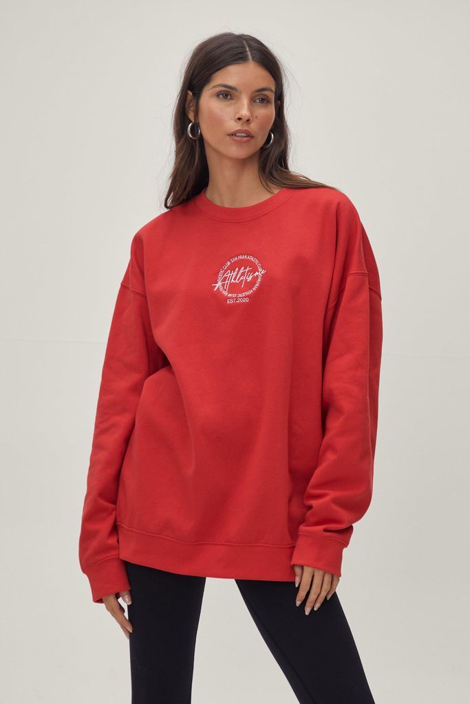 Womens Athletisme Circular Embroidered Oversized Sweatshirt - S, Red