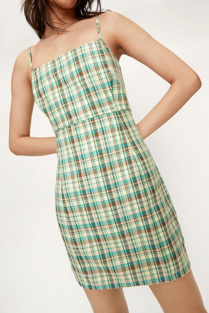 Womens Check Tailored Mini Dress Co Ord - Green - 4, Green