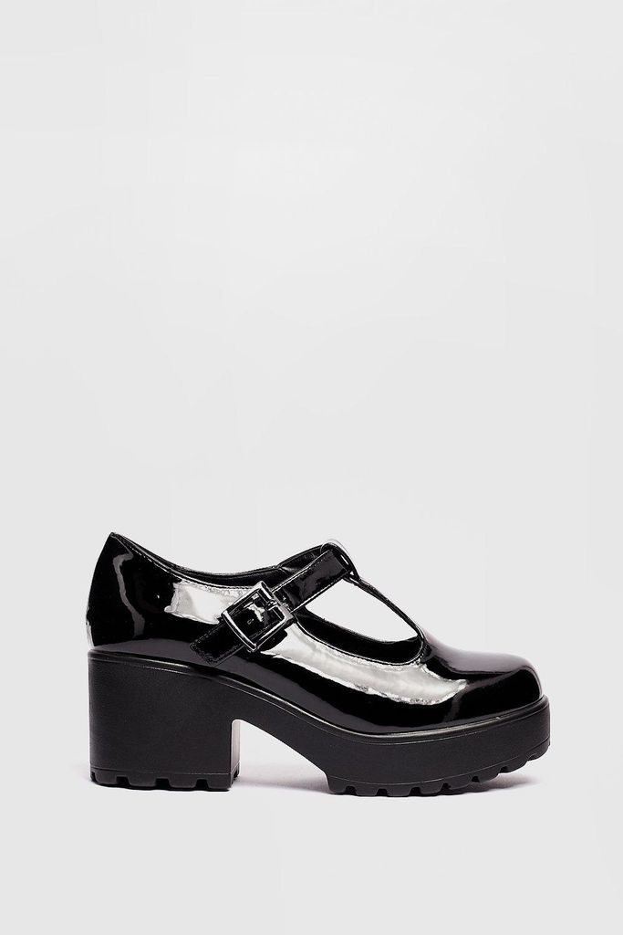 Womens Sweet Mary Jane Patent Chunky T-Bar Shoes - Black - 3, Black