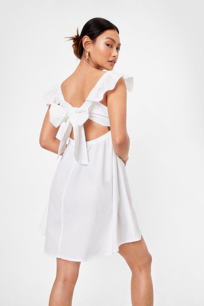 Womens Petite Ruffle Sleeve Tie Back Mini Dress - White - 10, White