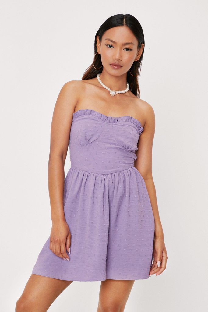 Womens Petite Dobby Spot Corset Detail Mini Dress - Purple - 6, Purple
