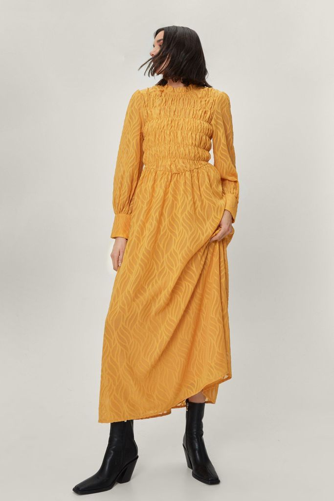Womens Textured Shirred Maxi Smock Dress - Yellow - 6, Yellow