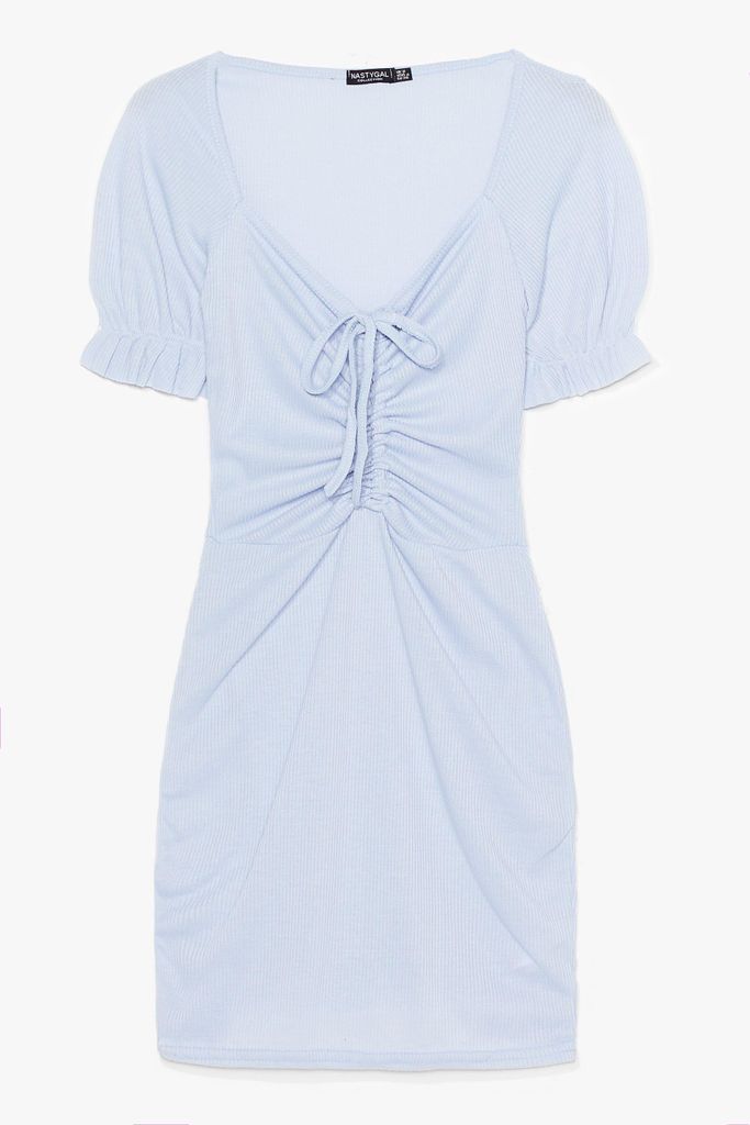 Womens Fret Knot Tie Front Mini Dress - Blue - 10, Blue