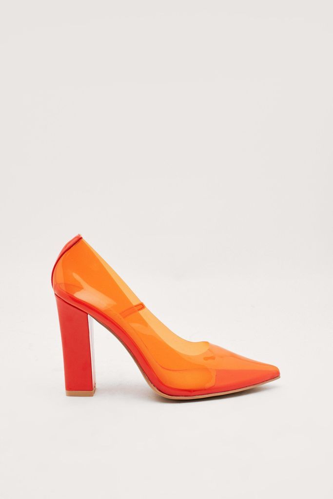 Womens Clear Pointed Block Heels - Orange - 4, Orange